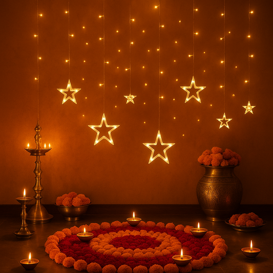 Premium Star LED Lights ✨ – Diwali & Festive Décor | Plug & Play, Warm Golden Glow, Easy to Install