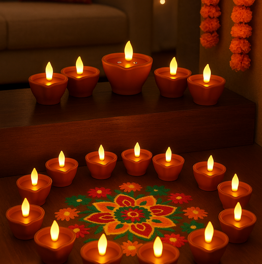 Premium Water Sensor LED Diyas – Pack of 12 | Auto Light with Water | Diwali Home Decoration Lights